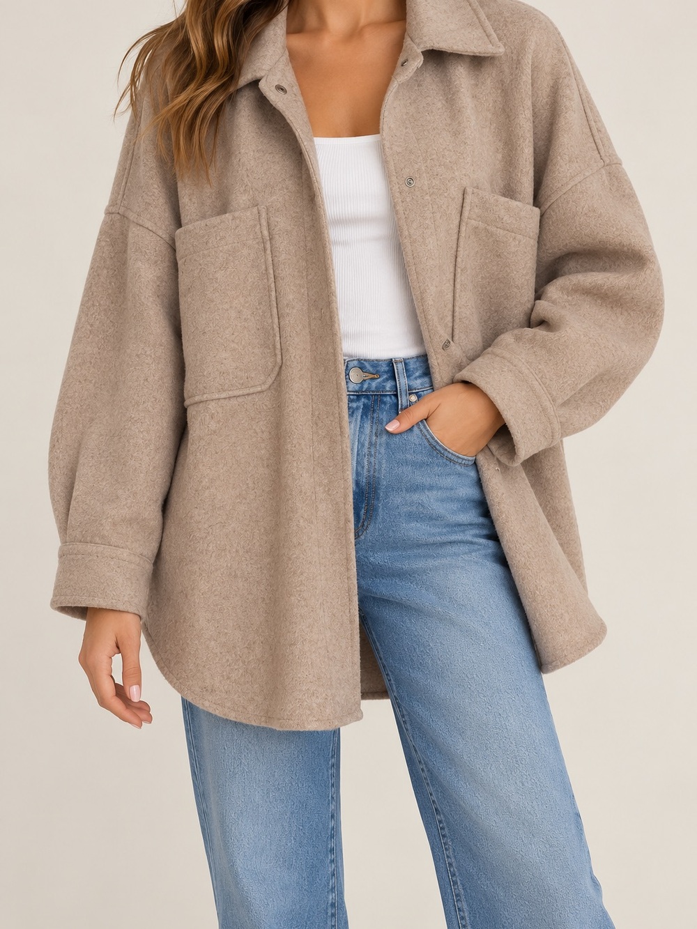 Oversized Taupe Shacket Jacket - Women